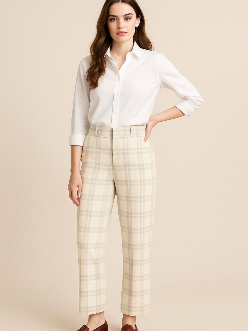 Burberry London Vintage Cream Nova Check Straight Leg Plaid Trousers Vintage 6
